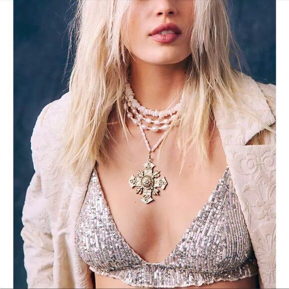 NWTGS FP Gold Rush Sequin Ruffle Deep V Bralette - Picture 2 of 13